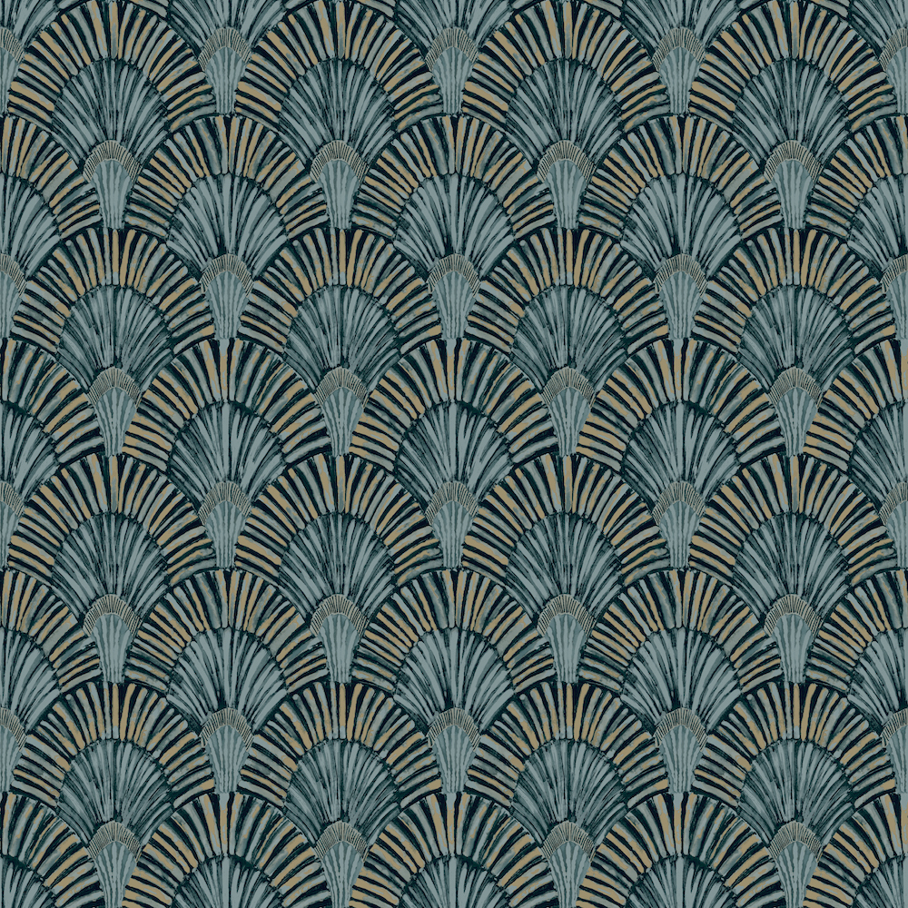 Grandeco Deco Fan Teal Wallpaper JF3001